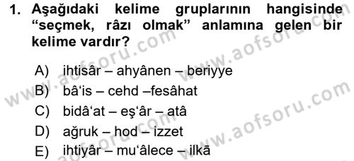 Osmanlı Türkçesi Metinleri 1 Dersi 2015 - 2016 Yılı (Final) Dönem Sonu Sınav Soruları 1. Soru