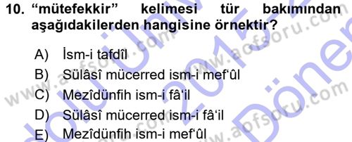 Osmanlı Türkçesi Metinleri 1 Dersi 2015 - 2016 Yılı (Final) Dönem Sonu Sınav Soruları 10. Soru