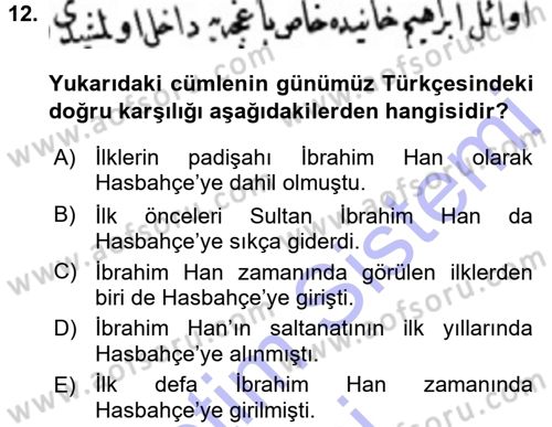 Osmanlı Türkçesi Metinleri 1 Dersi 2015 - 2016 Yılı (Final) Dönem Sonu Sınav Soruları 12. Soru