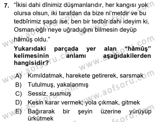 Osmanlı Türkçesi Metinleri 1 Dersi 2015 - 2016 Yılı (Final) Dönem Sonu Sınav Soruları 7. Soru