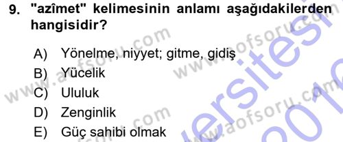 Osmanlı Türkçesi Metinleri 1 Dersi 2015 - 2016 Yılı (Final) Dönem Sonu Sınav Soruları 9. Soru