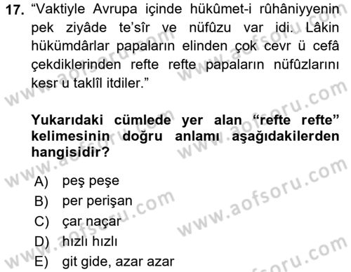 Osmanlı Türkçesi Metinleri 1 Dersi 2016 - 2017 Yılı (Vize) Ara Sınav Soruları 17. Soru