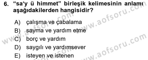 Osmanlı Türkçesi Metinleri 1 Dersi 2016 - 2017 Yılı (Vize) Ara Sınav Soruları 6. Soru