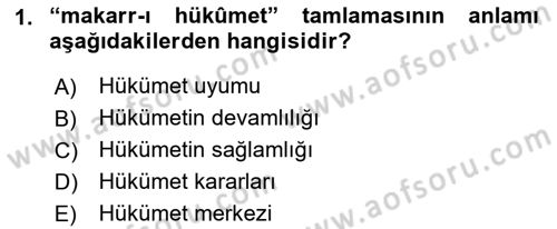 Osmanlı Türkçesi Metinleri 1 Dersi 2016 - 2017 Yılı (Final) Dönem Sonu Sınav Soruları 1. Soru
