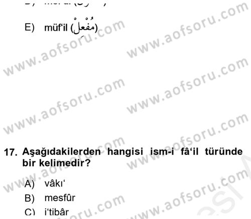 Osmanlı Türkçesi Metinleri 1 Dersi 2016 - 2017 Yılı (Final) Dönem Sonu Sınav Soruları 17. Soru