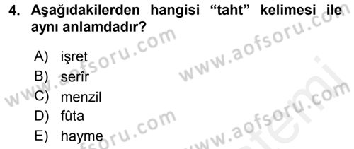 Osmanlı Türkçesi Metinleri 1 Dersi 2016 - 2017 Yılı (Final) Dönem Sonu Sınav Soruları 4. Soru