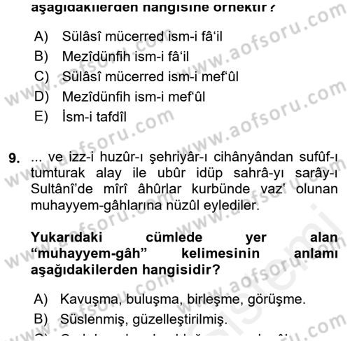 Osmanlı Türkçesi Metinleri 1 Dersi 2016 - 2017 Yılı (Final) Dönem Sonu Sınav Soruları 9. Soru