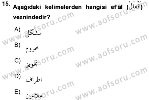 Osmanlı Türkçesi Metinleri 1 Dersi Ara Sınavı Deneme Sınav Soruları 15. Soru