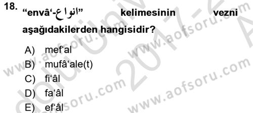 Osmanlı Türkçesi Metinleri 1 Dersi 2017 - 2018 Yılı (Vize) Ara Sınav Soruları 18. Soru