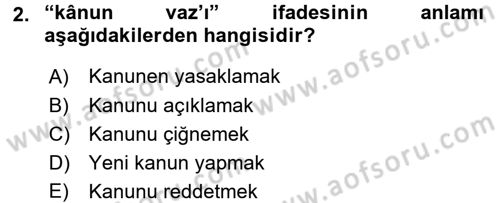 Osmanlı Türkçesi Metinleri 1 Dersi Ara Sınavı Deneme Sınav Soruları 2. Soru