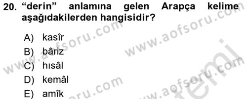 Osmanlı Türkçesi Metinleri 1 Dersi 2017 - 2018 Yılı (Vize) Ara Sınav Soruları 20. Soru