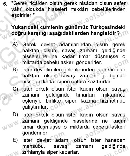 Osmanlı Türkçesi Metinleri 1 Dersi 2017 - 2018 Yılı (Vize) Ara Sınav Soruları 6. Soru