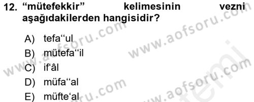 Osmanlı Türkçesi Metinleri 1 Dersi 2017 - 2018 Yılı (Final) Dönem Sonu Sınav Soruları 12. Soru