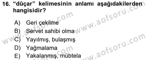 Osmanlı Türkçesi Metinleri 1 Dersi 2017 - 2018 Yılı (Final) Dönem Sonu Sınav Soruları 16. Soru