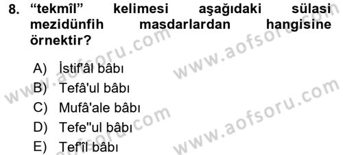 Osmanlı Türkçesi Metinleri 1 Dersi 2017 - 2018 Yılı (Final) Dönem Sonu Sınav Soruları 8. Soru