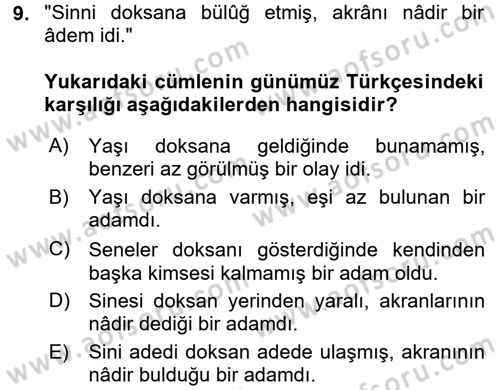 Osmanlı Türkçesi Metinleri 1 Dersi 2017 - 2018 Yılı (Final) Dönem Sonu Sınav Soruları 9. Soru