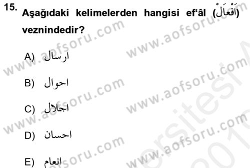 Osmanlı Türkçesi Metinleri 1 Dersi Ara Sınavı Deneme Sınav Soruları 15. Soru