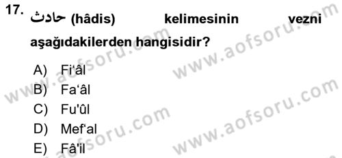 Osmanlı Türkçesi Metinleri 1 Dersi Ara Sınavı Deneme Sınav Soruları 17. Soru