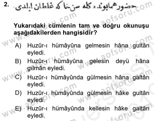 Osmanlı Türkçesi Metinleri 1 Dersi Ara Sınavı Deneme Sınav Soruları 2. Soru
