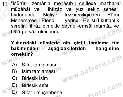 Osmanlı Türkçesi Metinleri 1 Dersi 2018 - 2019 Yılı (Final) Dönem Sonu Sınav Soruları 11. Soru