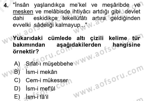 Osmanlı Türkçesi Metinleri 1 Dersi 2018 - 2019 Yılı (Final) Dönem Sonu Sınav Soruları 4. Soru