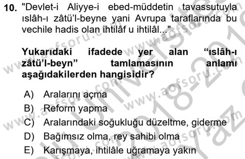 Osmanlı Türkçesi Metinleri 1 Dersi 2018 - 2019 Yılı Yaz Okulu Sınav Soruları 10. Soru