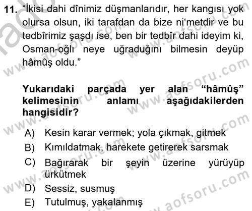 Osmanlı Türkçesi Metinleri 1 Dersi 2018 - 2019 Yılı Yaz Okulu Sınav Soruları 11. Soru