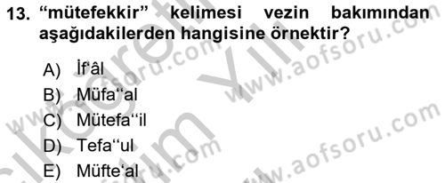 Osmanlı Türkçesi Metinleri 1 Dersi 2018 - 2019 Yılı Yaz Okulu Sınav Soruları 13. Soru