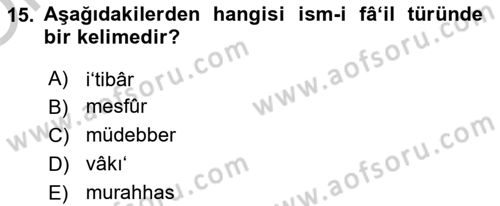 Osmanlı Türkçesi Metinleri 1 Dersi 2018 - 2019 Yılı Yaz Okulu Sınav Soruları 15. Soru