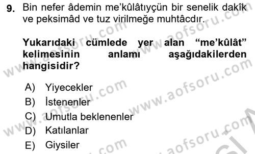 Osmanlı Türkçesi Metinleri 1 Dersi 2018 - 2019 Yılı Yaz Okulu Sınav Soruları 9. Soru