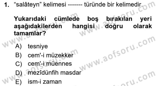 Osmanlı Türkçesi Metinleri 1 Dersi 2019 - 2020 Yılı (Vize) Ara Sınav Soruları 1. Soru