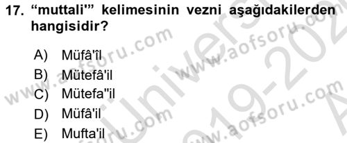 Osmanlı Türkçesi Metinleri 1 Dersi 2019 - 2020 Yılı (Vize) Ara Sınav Soruları 17. Soru