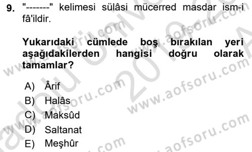 Osmanlı Türkçesi Metinleri 1 Dersi 2019 - 2020 Yılı (Vize) Ara Sınav Soruları 9. Soru