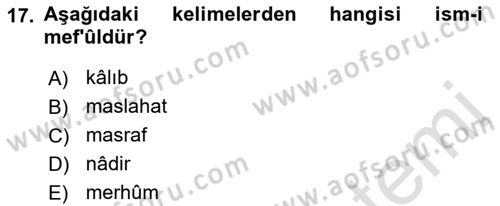 Osmanlı Türkçesi Metinleri 1 Dersi 2019 - 2020 Yılı (Final) Dönem Sonu Sınav Soruları 17. Soru