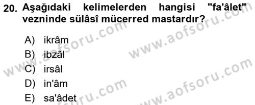 Osmanlı Türkçesi Metinleri 1 Dersi 2019 - 2020 Yılı (Final) Dönem Sonu Sınav Soruları 20. Soru