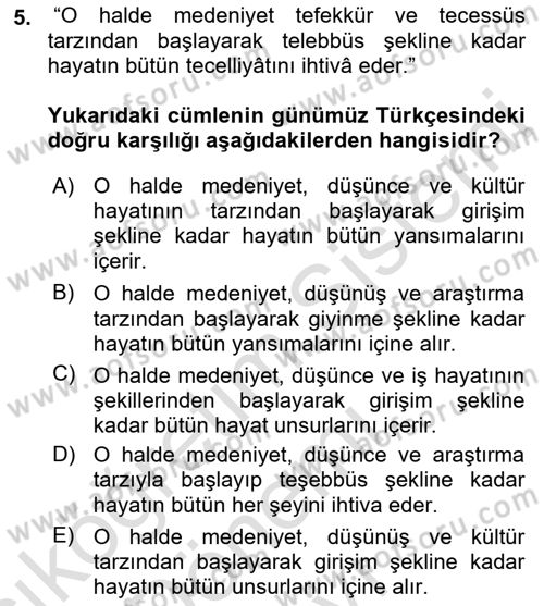 Osmanlı Türkçesi Metinleri 1 Dersi 2019 - 2020 Yılı (Final) Dönem Sonu Sınav Soruları 5. Soru