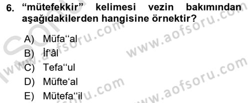 Osmanlı Türkçesi Metinleri 1 Dersi 2019 - 2020 Yılı (Final) Dönem Sonu Sınav Soruları 6. Soru
