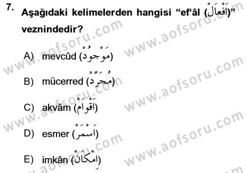 Osmanlı Türkçesi Metinleri 1 Dersi 2019 - 2020 Yılı (Final) Dönem Sonu Sınav Soruları 7. Soru