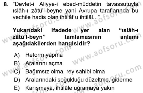 Osmanlı Türkçesi Metinleri 1 Dersi 2019 - 2020 Yılı (Final) Dönem Sonu Sınav Soruları 8. Soru
