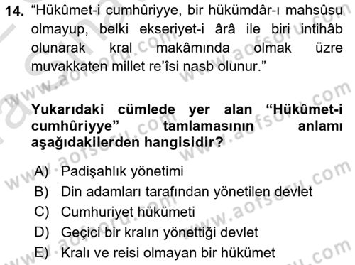 Osmanlı Türkçesi Metinleri 1 Dersi 2021 - 2022 Yılı (Vize) Ara Sınav Soruları 14. Soru