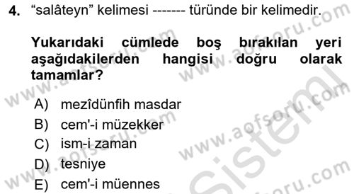 Osmanlı Türkçesi Metinleri 1 Dersi Ara Sınavı Deneme Sınav Soruları 4. Soru