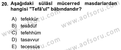 Osmanlı Türkçesi Metinleri 1 Dersi 2021 - 2022 Yılı (Final) Dönem Sonu Sınav Soruları 20. Soru