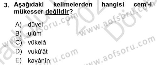 Osmanlı Türkçesi Metinleri 1 Dersi 2021 - 2022 Yılı (Final) Dönem Sonu Sınav Soruları 3. Soru