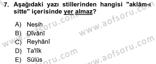 Osmanlı Türkçesi Metinleri 1 Dersi 2021 - 2022 Yılı (Final) Dönem Sonu Sınav Soruları 7. Soru