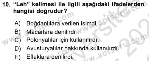 Osmanlı Türkçesi Metinleri 1 Dersi 2021 - 2022 Yılı Yaz Okulu Sınav Soruları 10. Soru