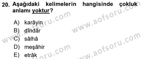 Osmanlı Türkçesi Metinleri 1 Dersi 2021 - 2022 Yılı Yaz Okulu Sınav Soruları 20. Soru