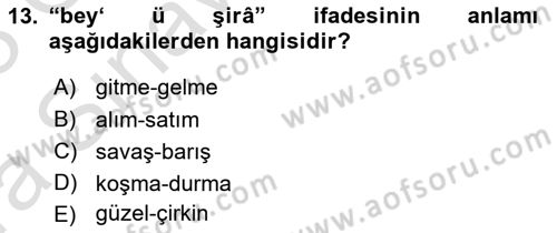 Osmanlı Türkçesi Metinleri 1 Dersi 2022 - 2023 Yılı (Vize) Ara Sınav Soruları 13. Soru