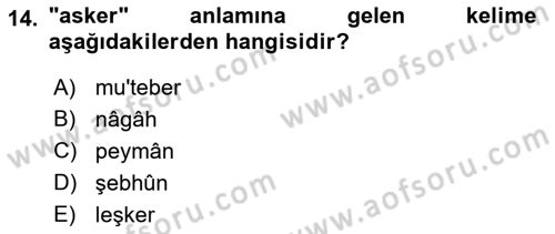 Osmanlı Türkçesi Metinleri 1 Dersi 2022 - 2023 Yılı (Vize) Ara Sınav Soruları 14. Soru