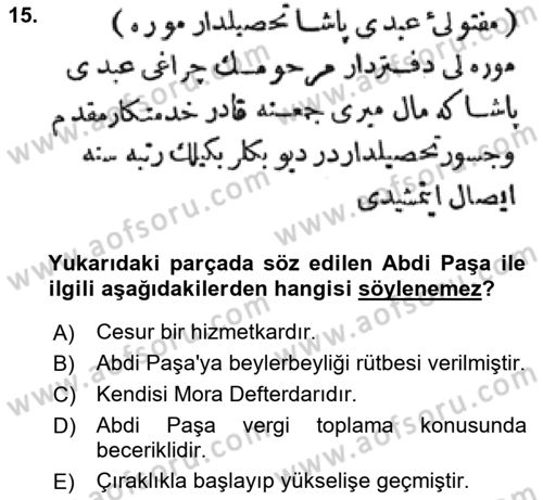 Osmanlı Türkçesi Metinleri 1 Dersi 2022 - 2023 Yılı (Vize) Ara Sınav Soruları 15. Soru