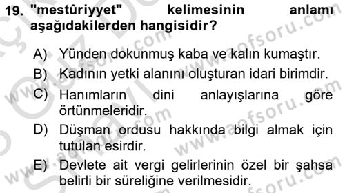 Osmanlı Türkçesi Metinleri 1 Dersi 2022 - 2023 Yılı (Vize) Ara Sınav Soruları 19. Soru